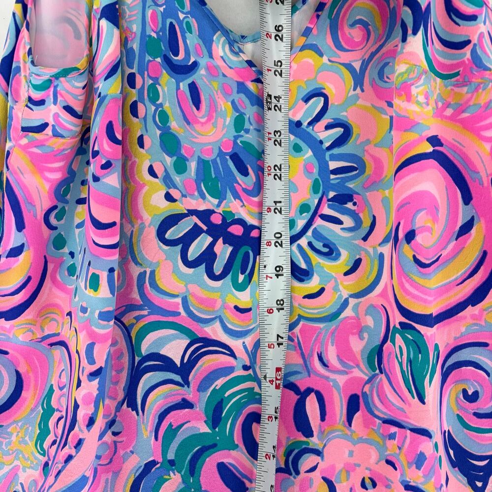 Lilly Pulitzer Spaghetti Strap Mini Slip Dress Size L Pink Blue Abstract Print - Picture 5 of 14